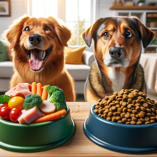 Perro sano comiendo alimento natural